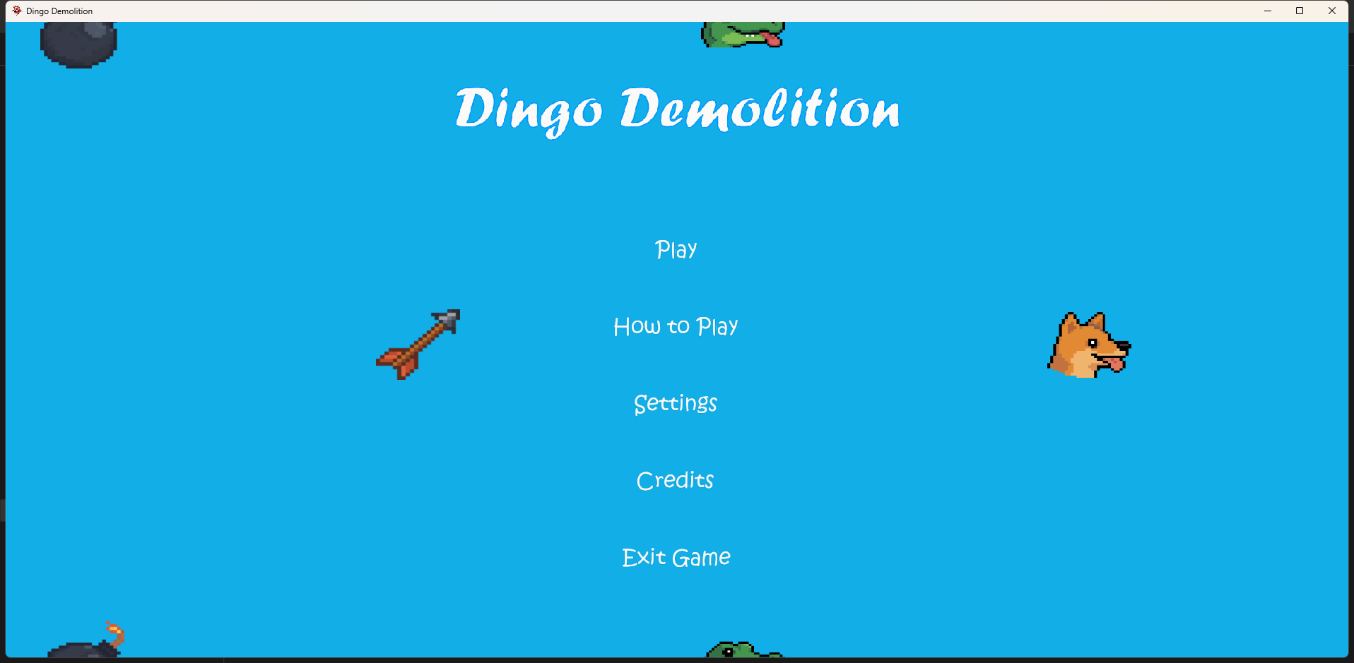 Startmeny i Dingo Demolition
